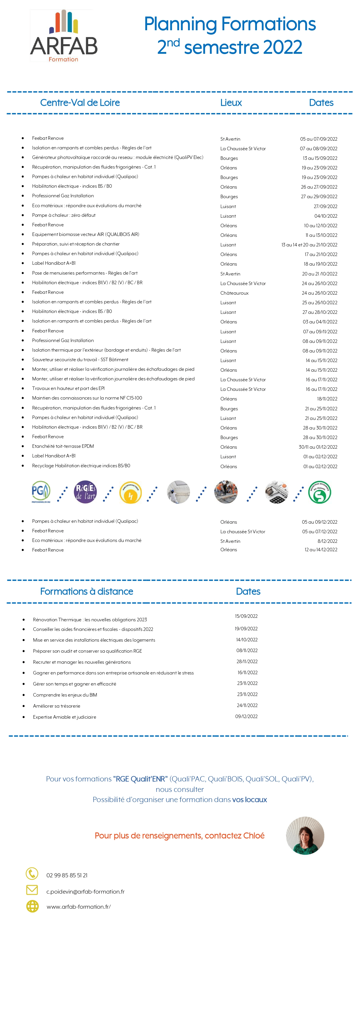 calendrier formation