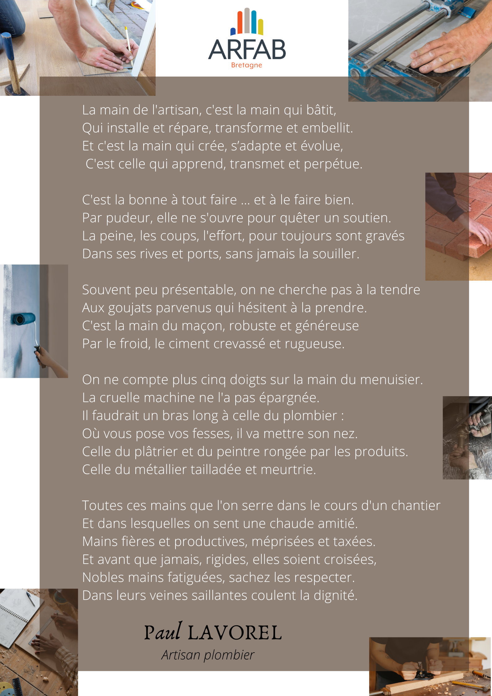 La main de l'artisan de Paul LAVOREL, artisan plombier